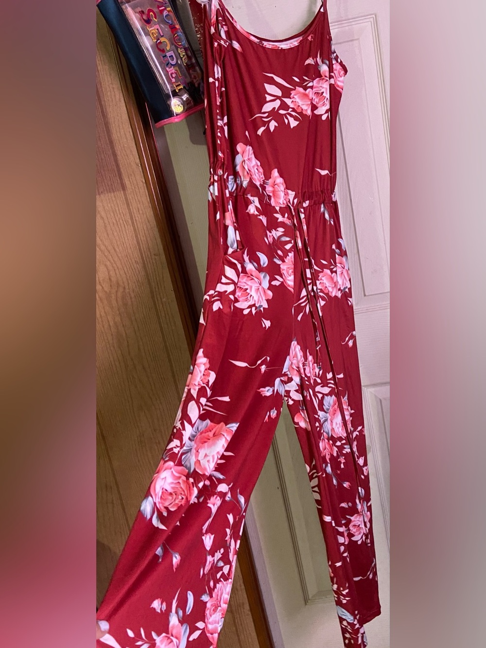 Floral Red Wide-Leg Jumpsuit with Tie Waist